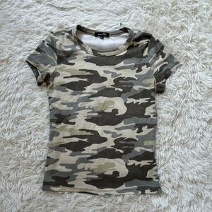 Sugarkiss Womens Camo Short Sleeve Crew Neck T-Shirt Green Tan Camouflage Large